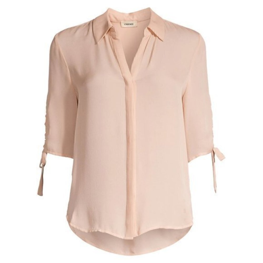 L'AGENCE Isa Shirred Sleeve Silk Blouse Size XS NWT - Picture 2 of 9